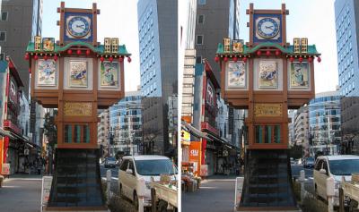 人形町街路時計 平行法3D立体ステレオ写真