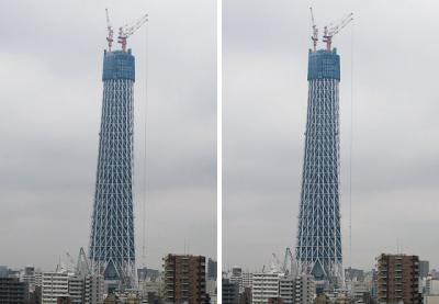 300ｍ超の東京スカイツリー 交差法3Dステレオ立体写真