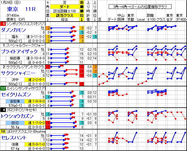 東京競馬 11R ： 1/29(日) －予想