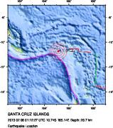 太平洋沿岸に津波注意報　サンタクルーズ諸島のM8の地震　2