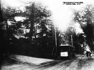 「一枚の古い写真」酒匂の松並木の下を走る電車