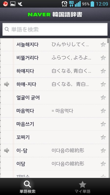 韓国語辞書トップ画面