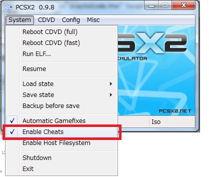 PCSX2 Cheat Enabe