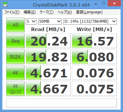 CrystalDiskMarkの結果（vivoPC SDカード）