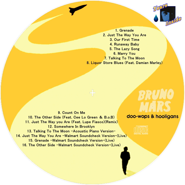 Bruno Mars / Doo-Wops  Hooligans,Unorthodox Jukebox (ブルーノ・マーズ / ドゥー・ワップス   フーリガンズ,アンオーソドックス・ジュークボックス) - Tears Inside の 自作 CD / DVD ラベル