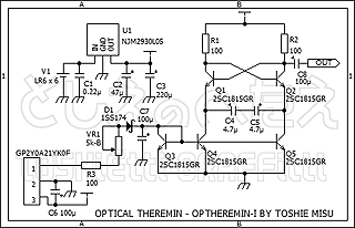 光学式テルミン Optheremin 1号の回路図